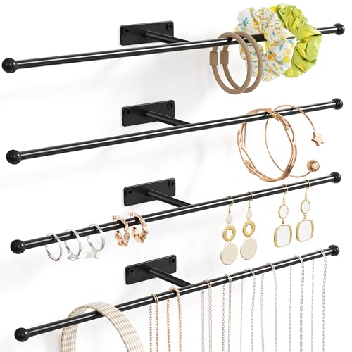 Wall Hanging Jewelry Organizer 12.6", Screw Included, Black 4-Pack - color: Black, size: 4 Pack