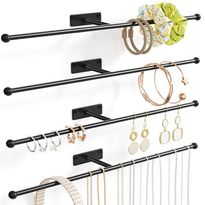 Wall Hanging Jewelry Organizer 12.6", Screw Included, Black 4-Pack - color: Black, size: 4 Pack
