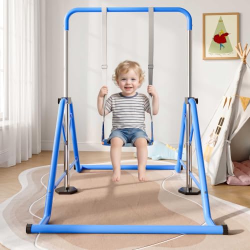 Expandable Gymnastics Bars 45''-61'' with Side Support Bars for Kids - color: Blue with swing