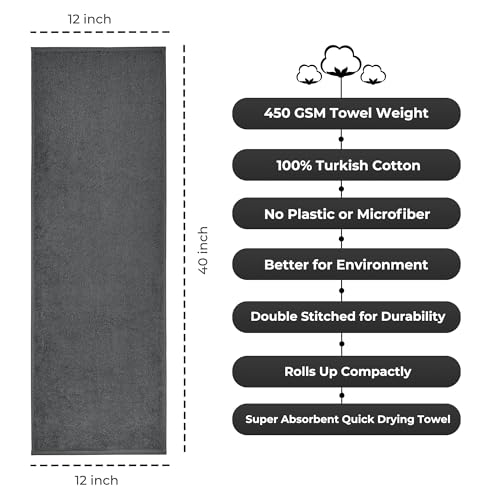 NUKURA 12’’ x 40’’ 100% Cotton Sweat Towel for Gym, Extra Soft & Durable, Ideal for Running, Walking, Yoga, Pickleball, Padel, Grey Neck Towels, 450 GSM - color: Dark Grey