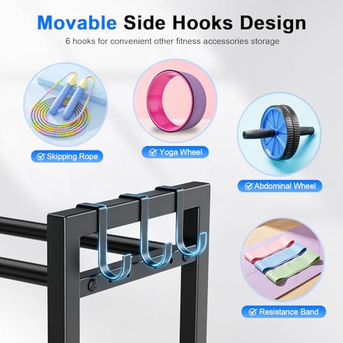 3 Tier Dumbbell Rack Stand, Adjustable Width Weight Rack for Home Gym with Wider Base & 6 Side Hooks, Heavy Duty 450LBS Capacity Weight Storage Organizer for Dumbbells and Kettlebells