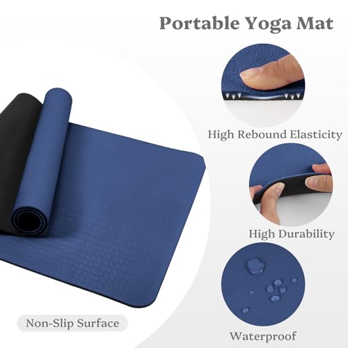 Yoga Mat Non Slip, Pilates Fitness Mats, 72" x 24" Extra Width ＆ Thick, Anti-Tear Exercise Mat with Carrying Strap, Workout Mats for Stretching,Yoga Studio,Gym or Home Workouts