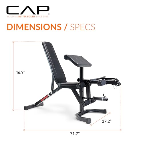CAP Adjustable Utility Weight Bench with Preacher Pad, Arm Curl Attachment, and Leg Developer for Full Body Strength Training