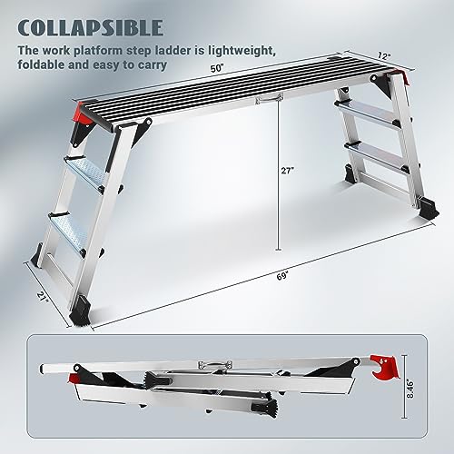 Work Platform Two Step Ladder,50"×12"×27"Aluminum Platform Non-Slip 330 lbs - size: Two Step-50"×12"×27"
