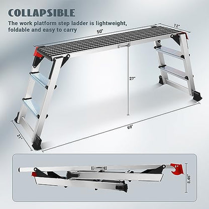 Work Platform Two Step Ladder,50"×12"×27"Aluminum Platform Non-Slip 330 lbs - size: Two Step-50"×12"×27"