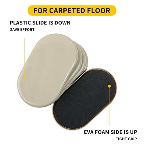 new space Oval Furniture Sliders, 8pcs 3 1/2" x 6" - Reusable Sliders for Carpet, Heavy-Duty Movers - Easily Move & Protect Furniture & Carpet