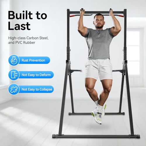Foldable Pull Up Bar 5.74-7.55ft Height Adjustable Pull Up Dip Station Freestanding Tower Station Gym Training Equipment, Up to 440lbs