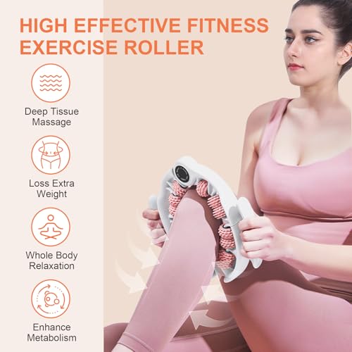 KESHWELL Massage Roller, Cellulite Massage Tool,Cellulite Remover for Legs,Foam Muscle Roller for Deep Relax,Manual Massage Stick with Detachable Rollers for Leg,Neck,Back, Arm,Thigh.Pink