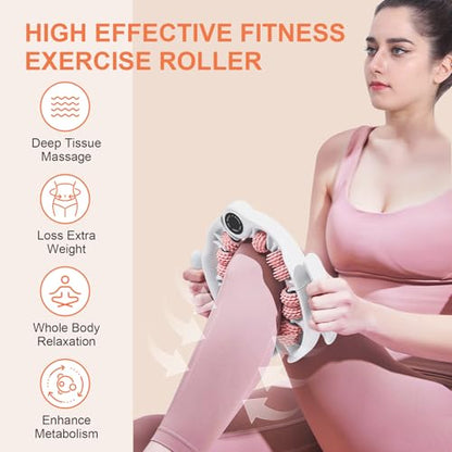KESHWELL Massage Roller, Cellulite Massage Tool,Cellulite Remover for Legs,Foam Muscle Roller for Deep Relax,Manual Massage Stick with Detachable Rollers for Leg,Neck,Back, Arm,Thigh.Pink