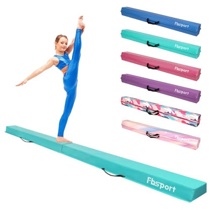FBSPORT 8/10ft Balance Beam: Folding Floor Gymnastics Equipment PU Leather for Kids Adults,Non Slip Rubber Base, Gymnastics Beam for Training, Practice, Professional Home Training