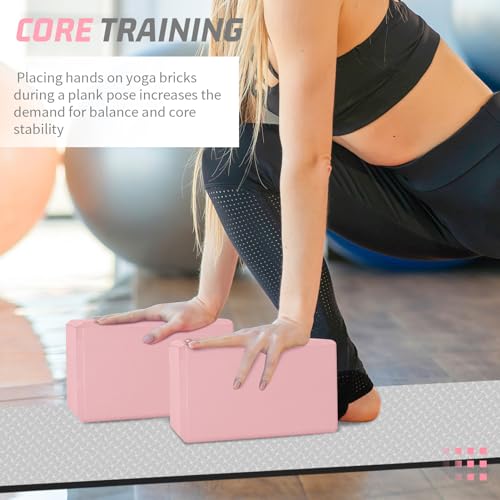 Yoga Blocks 2 Pack 3x6x9IN Foam Block Supportive Latex-Free with Stretch Band, Non-Slip Exercise Blocks for Pilates, Meditation, Balance, Stretching and Deep Poses - color: 2PACK-Pink