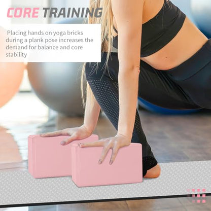 Yoga Blocks 2 Pack 3x6x9IN Foam Block Supportive Latex-Free with Stretch Band, Non-Slip Exercise Blocks for Pilates, Meditation, Balance, Stretching and Deep Poses - color: 2PACK-Pink