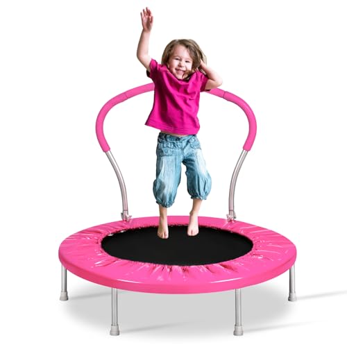 Mini Trampoline for Kids, Indoor Toddler Trampoline with Handle, Child Small Rebounder Trampoline for Indoor and Outdoor Use - style: Pink-36Inch