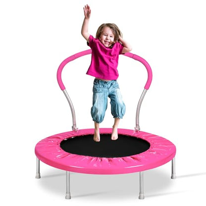Mini Trampoline for Kids, Indoor Toddler Trampoline with Handle, Child Small Rebounder Trampoline for Indoor and Outdoor Use - style: Pink-36Inch