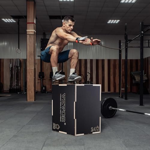 VEVOR 3 in 1 Plyometric Jump Box, Easy-to-Assemble Wood Plyo Box for Jumping Trainers, Home Gym Training and Conditioning - style: 24"x20"x16"