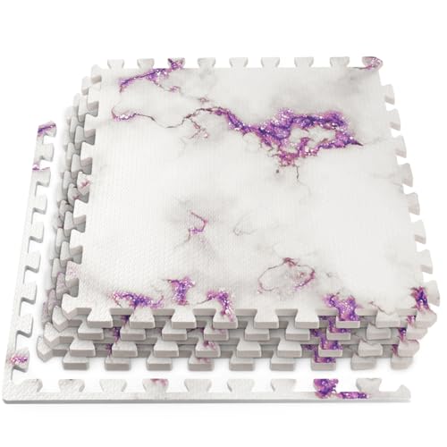 HomeCube USA 3/8 Inch Thick Interlocking Wood Grain Foam Floor Tiles for Home, Office, Workout Equipment Space, Commercial Areas, Anti-Fatigue Flooring Padding 24x24 in. Purple Marble 32 SQ Ft -8 Tile - color: Purple Marble, size: 32 Sq Ft (8 Tiles)
