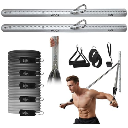 Resistance Band Wall Mount System - Heavy Duty Wall Anchor for Resistance Bands, Workout Wall Anchor with Aluminium Bracket for Home Gym Cable Machine & Fitness (with2Rails and Grey Resistance Band)