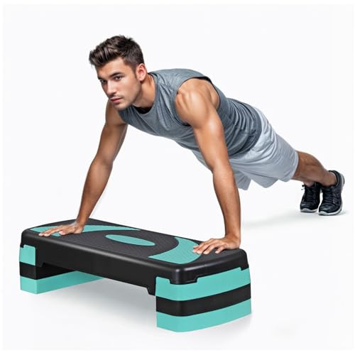 JupiterForce 31” Aerobic Step Platform for Exercise, Adjustable Workout Stepper with Non-Slip Surface, Fitness Step Platform with 3 Height Levels, 400 LBS Capacity for Home Gym Cardio Training (Green) - color: Blue Green