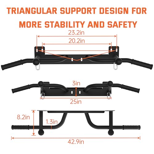 Wall Mounted Pull Up Bar - Heavy Duty Chin Up Bar, Pull-Up Bar for Garage, Joist, Wall Mount - Multifunctional Fitness Bar, Supports up to 600 Lbs - color: Black