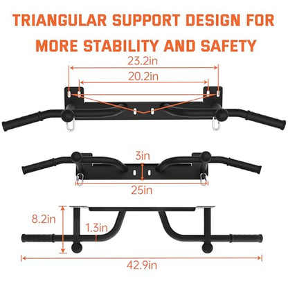 Wall Mounted Pull Up Bar - Heavy Duty Chin Up Bar, Pull-Up Bar for Garage, Joist, Wall Mount - Multifunctional Fitness Bar, Supports up to 600 Lbs - color: Black