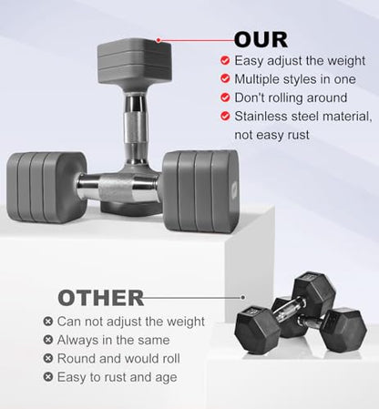 Adjustable Dumbbell Set for Women Men 7.5LB/10LB/15LB/20LB/25LB Each - color: Grey, style: 10LB Each [20 LBS Total]