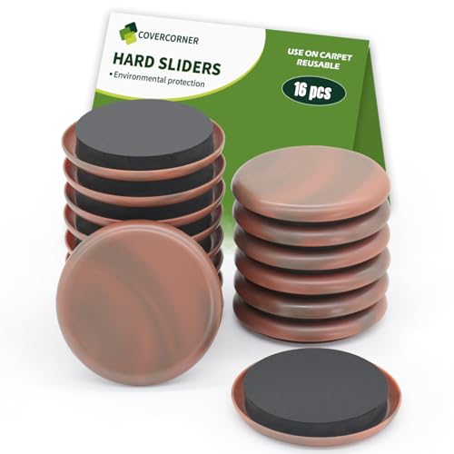 Furniture Sliders for Carpet 16 PCS - 2 1/2" Brown Coffee - size: 16 PCS 2 1/2 inch Brown Coffee