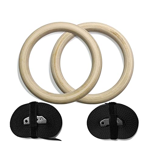 Wooden Gymnastic Rings with Adjustable Straps - Children's Gymnastic Rings for Core Workout Crossfit Bodyweight Training