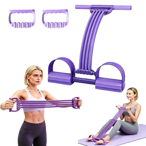 Pedal Resistance Band with Handle,New Upgrate 8 Tube Detachable Exercise Band 3‑in‑1 Multi-Function for Foot Pedal Pull, Back Stretch & Chest Expand, Portable Latex Fitness - color: 3 in 1-purple