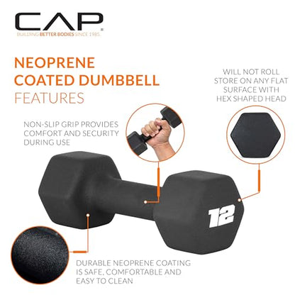 CAP Barbell Neoprene Dumbbell Weights Pairs & Sets | Black - style: 12 lb Pair