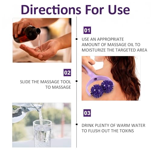 Spiky Massage Balls Rollers with Dual Ball Design, Manual Massage Stick with Ergonomic Handle, Lightweight and Portable Point Muscle Massages Tool Pain Relief for Back Neck Shoulder Leg - color: Purple