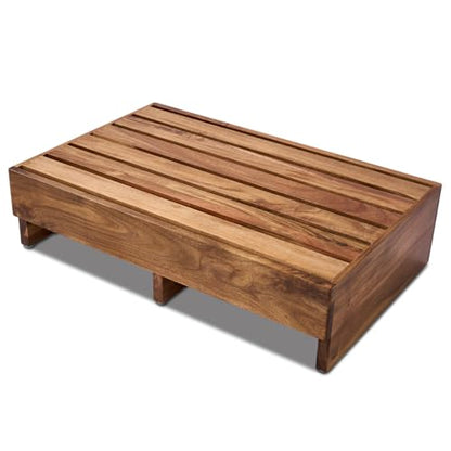 Acacia Wood Step Platform (25'' L x 16'' W x 6.5'' H, No Assembly Required), Outdoor Steps with Non-Skip Pads for Seniors, Wooden One Step Stool for Bed, Stair, Bathroom, Kitchen, Garden