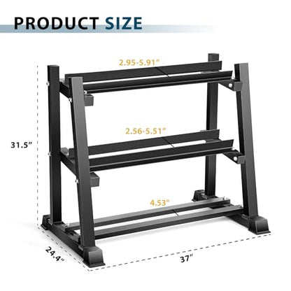 Dumbbell Rack, Bongkim Dumbbell Set with Rack Stand, Dumbbells Weights Rack for Home Gym, Weight Rack for Dumbbells, Kettlebells, and Weight Plates 1100LBS