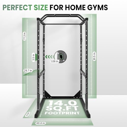 Space-Saving Power Cage for Small Home Gym, 1200 LBS Weight Capacity 2x2 Steel Squat Rack with Multi-Grip Pull Up Bar, Adjustable J-Hooks & Safety Bars for Full Body Workout, Smith Machine