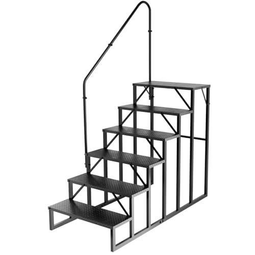RV Stairs 6 Step Ladder, RV Steps Anti-Slip, Hot Tub Steps with Handrail, 660 lbs RV Ladder for 5th Wheel RV, Mobile Home Stairs - style: 6 Step