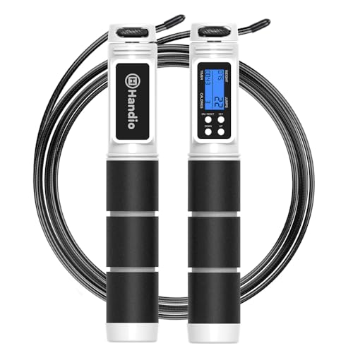 Jump Rope, H Handio Jump Rope with Counter, Workout Jumping Rope with Steel Ball Bearings, Adjustable Length Speed Skipping Rope for Men Women Kids Home Gym, Crossfit, Fitness Exercise