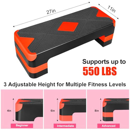 27" Exercise Workout Aerobic Step Platform with Adjustable 4"-6"-8" Risers - color: Orange