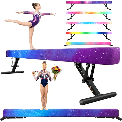 Adjustable Balance Beam,8FT Gymnastic Beam for Kids Adjustable Height Kids Gymnastics Equipment for Home Gym, Anti-Slip Legs,Competition Athletes Practice Indoor Outdoor - color: Aurora-Green, size: 7"-17"