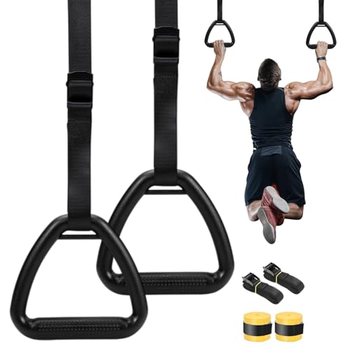 Pull Up Rings - Adjustable Fitness Gymnast Rings with Straps, Strength Training Equipment | Portable Exercise Ringss for Home Outdoor Workout, Calisthenics Gear for Adults Family Sport Cardio Dance