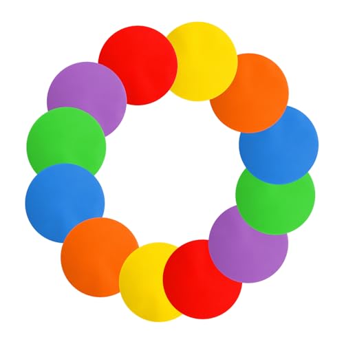 12 Pcs 9 inch Poly Spots, Non Slip Rubber Spot Markers, 6 Colors Flat Cones for Sports Training, Floor Dots Disc Drill Cones for Soccer Basketball Baseball Gym Sports Speed Agility Training