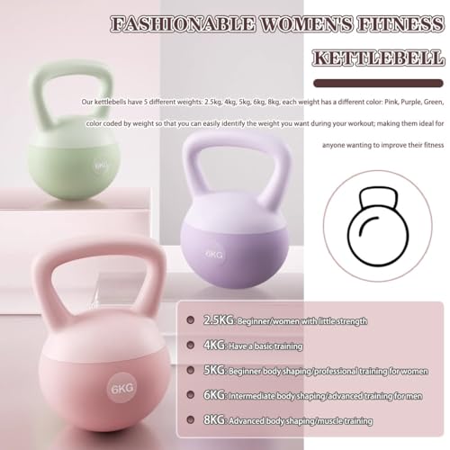 Kettlebell Home Fitness Women Soft Kettlebell Weights, New PVC Soft Rubber Kettle Ball, Does Not Damage The Floor, Practice Hip/body Shaping(Pink-2.5kg)