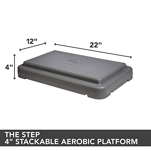 The Step (Made in USA) 4 Inch Stackable Aerobic Exercise Platform (Grey) with Non-Slip Surface and Nonskid Feet to Prevent Sliding