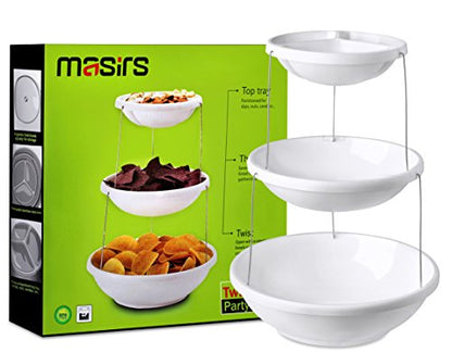 Masirs 3-Tier Collapsible Bowl: Decorative Design Folds for Minimal Storage. Ideal for Serving Snacks, Salad, and Fruit. Top Bowl Divided into Three Sections. - size: 11.1", style: Party Bowl