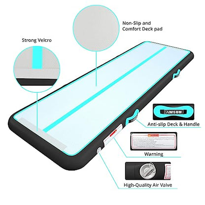 AWSUM Inflatable Gymnastics Mat, Tumble Track Air Mats with Pump - color: Mint Green/Black, size: 10ft*3.3ft*4in(3*1*0.1M)