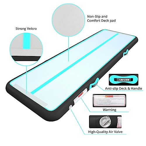 AWSUM Inflatable Gymnastics Mat, Tumble Track Air Mats with Pump - color: Mint Green/Black, size: 10ft*6.6ft*4in(3*2*0.1M)