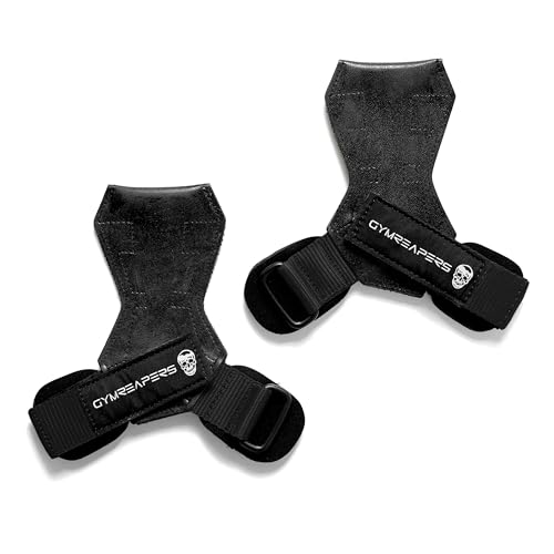 Gymreapers Weight Lifting Grips (Pair) for Heavy Powerlifting, Deadlifts, Rows, Pull Ups, with Neoprene Padded Wrist Wraps Support and Strong Rubber Gloves or Straps for Bodybuilding