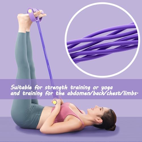 Pedal Resistance Band with Handle Multifunction Pedal Resistance Band Upgrade 6/8/10 Tubes Manual Tension Training Pedal Natural Rubber Foot Pedal Resistance Bands - color: purple-6 tubes
