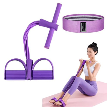Pedal Resistance Bands with Handles, 6-Tubes Manual Tension Training Pedal, Multifunction Fitness Bands, Natural Rubber Foot Pedal for Strength Training, Tummy, Waist, Arm, Leg Slimming