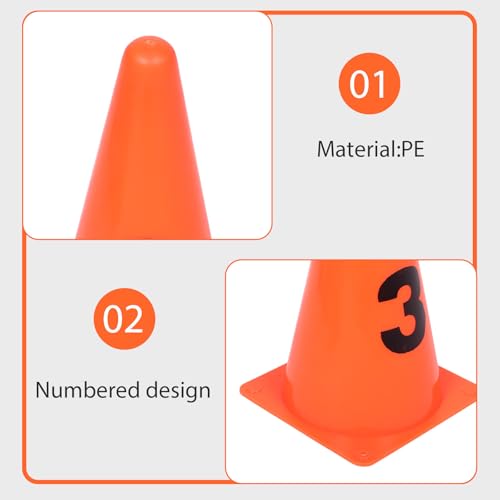 balacoo 8pcs Soccer Training Cones and Markers Set with Numbers 23cm Orange Disc Agility Cones for Speed Coordination Football Field Drills and Athletic Practice