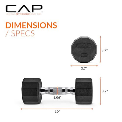 CAP Rubber Coated Dumbbell Weights, Free Weights for Home Gym Strength Training, Anti-Roll Hex Dumbbells with Black, Chrome & Comfort Grip Handles, Pairs & Sets - size: 10 lb - Pair, style: 12-Sided - Chrome Handle