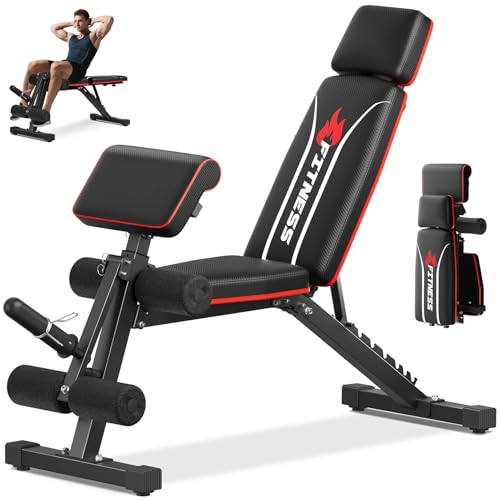 Adjustable Weight Bench & Workout Bench & Leg Extension for Home Gym, Foldable Bench Press for Full Body Workout with Leg Developer & Preacher Pad, 900Lbs Capacity & Space-Saving Design